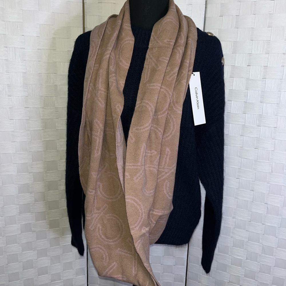 NWT Calvin Klein Womens Logo Infinity Loop Scarf Two Tone - Picture 2 of 8